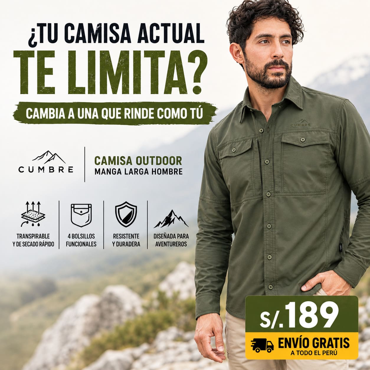 Camisa Outdoor Manga Larga Hombre