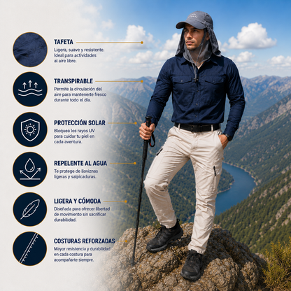 COMBO ESPECIAL DÍA DEL PADRE | Camisa M/L + Pantalón Desmontable + Gorro Cumbre + Correa Nylon GRATIS!