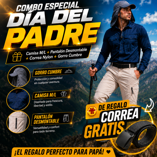 COMBO ESPECIAL DÍA DEL PADRE | Camisa M/L + Pantalón Desmontable + Gorro Cumbre + Correa Nylon GRATIS!