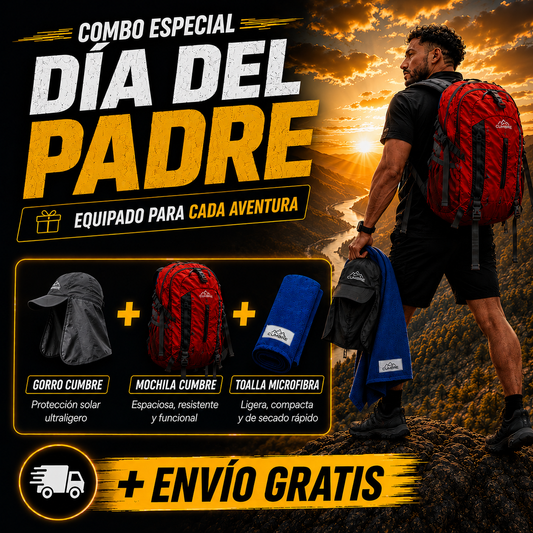 COMBO ESPECIAL DÍA DEL PADRE | Mochila Cumbre 40L + Gorro Cumbre + Toalla de Microfibra (80 x 160 cm)
