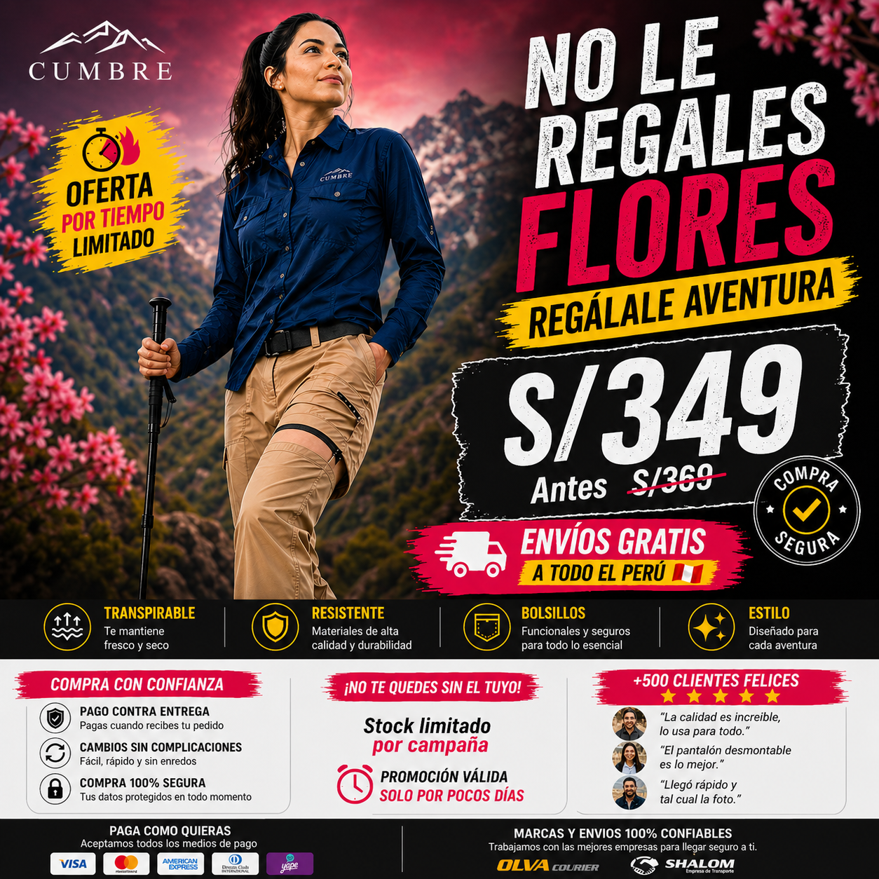 Cumbre | Camisa M/L + Correa Nylon + Pantalón Desmontable - PROMOCIÓN EXCLUSIVA DÍA DE LA MADRE